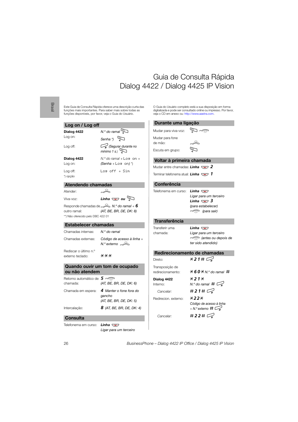 AASTRA 4425 IP Vision for BusinessPhone Quick Reference Guide User Manual | Page 26 / 40