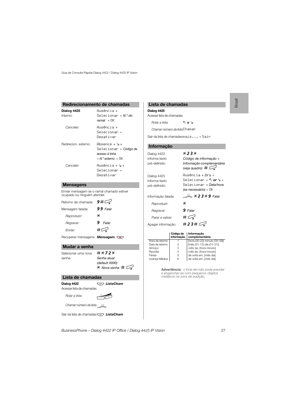 AASTRA 4425 IP Vision for BusinessPhone Quick Reference Guide User Manual | Page 27 / 40