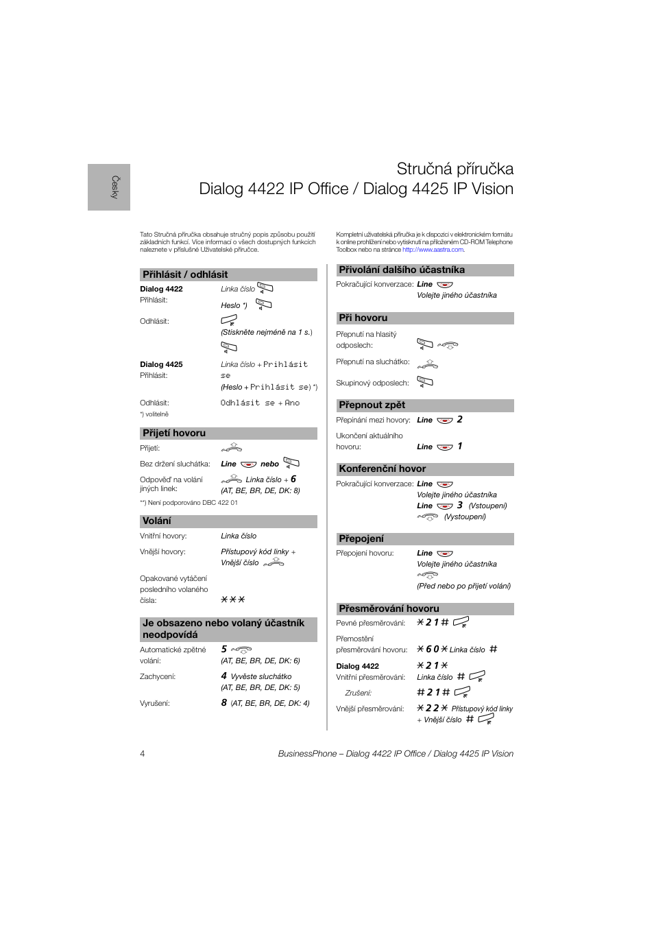 AASTRA 4425 IP Vision for BusinessPhone Quick Reference Guide User Manual | Page 4 / 40