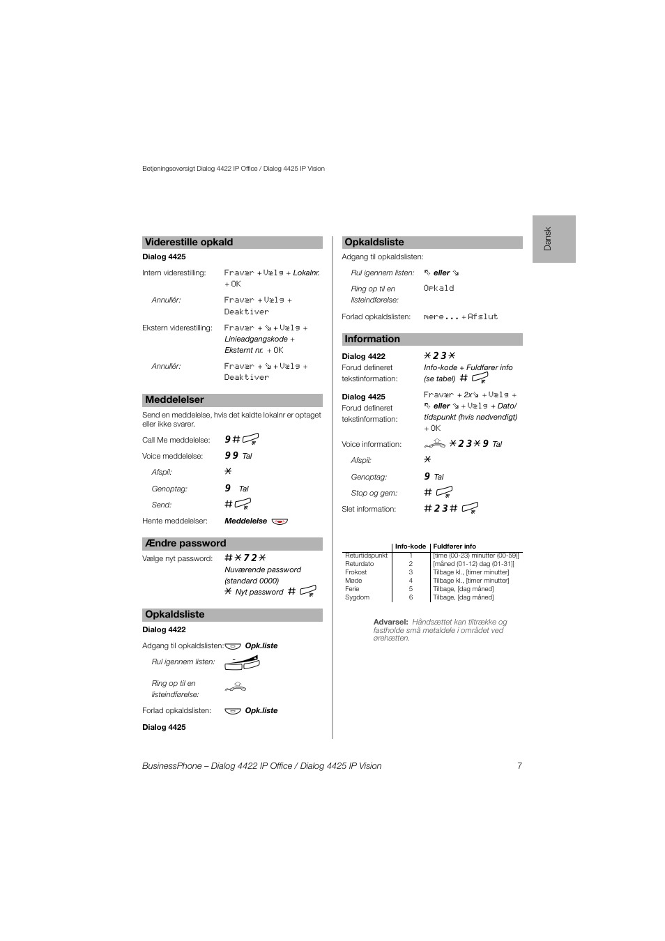 AASTRA 4425 IP Vision for BusinessPhone Quick Reference Guide User Manual | Page 7 / 40