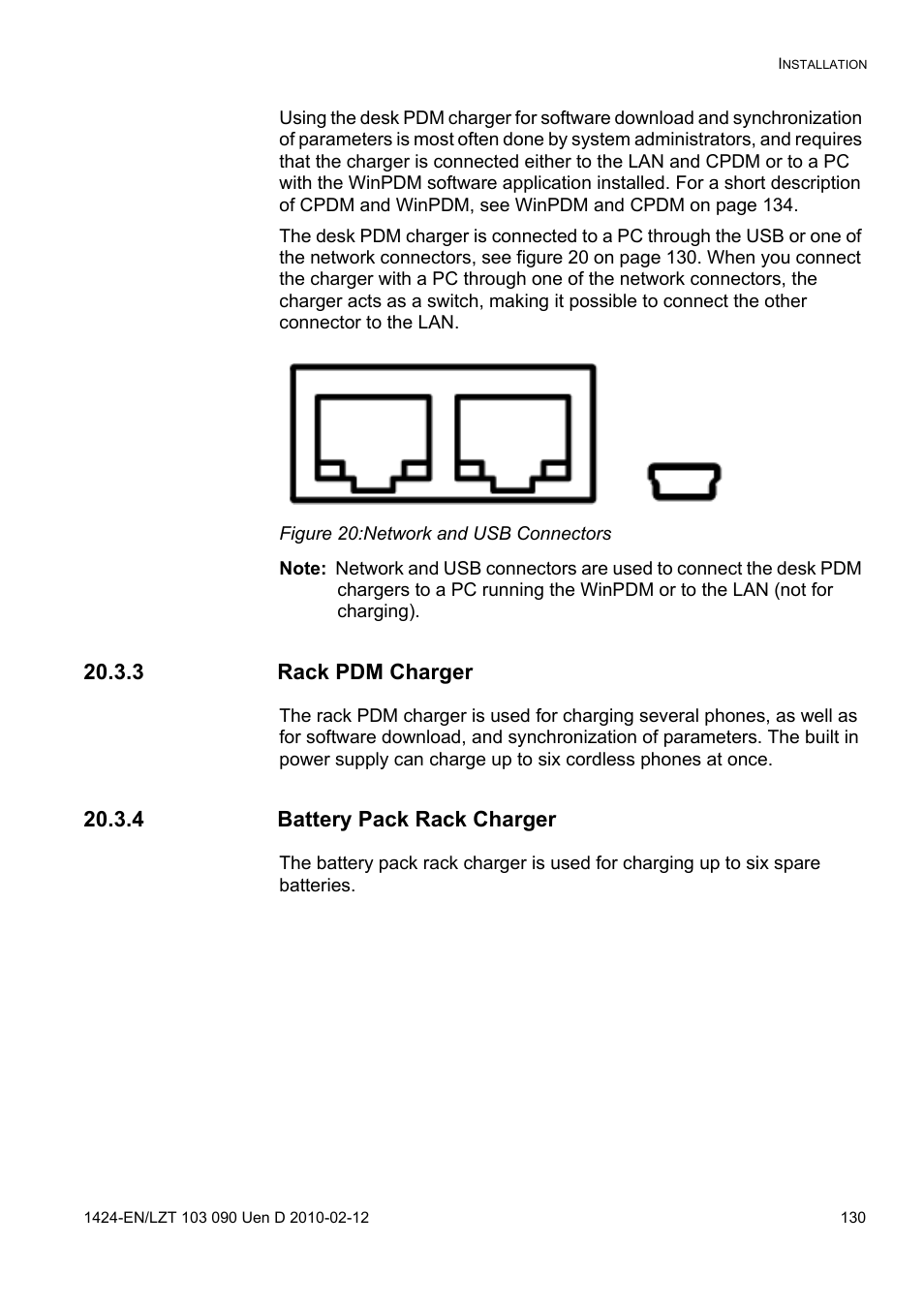 Figure 20: network and usb connectors, 3 rack pdm charger, 4 battery pack rack charger | AASTRA DT692 Cordless for MXONE Quick Reference Guide EN User Manual | Page 130 / 142