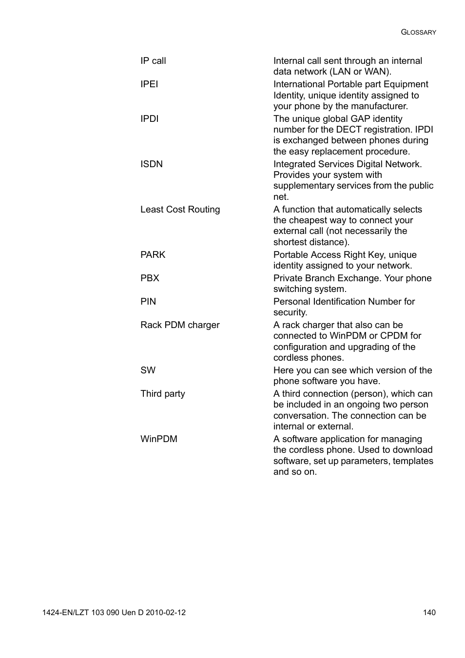 AASTRA DT692 Cordless for MXONE Quick Reference Guide EN User Manual | Page 140 / 142