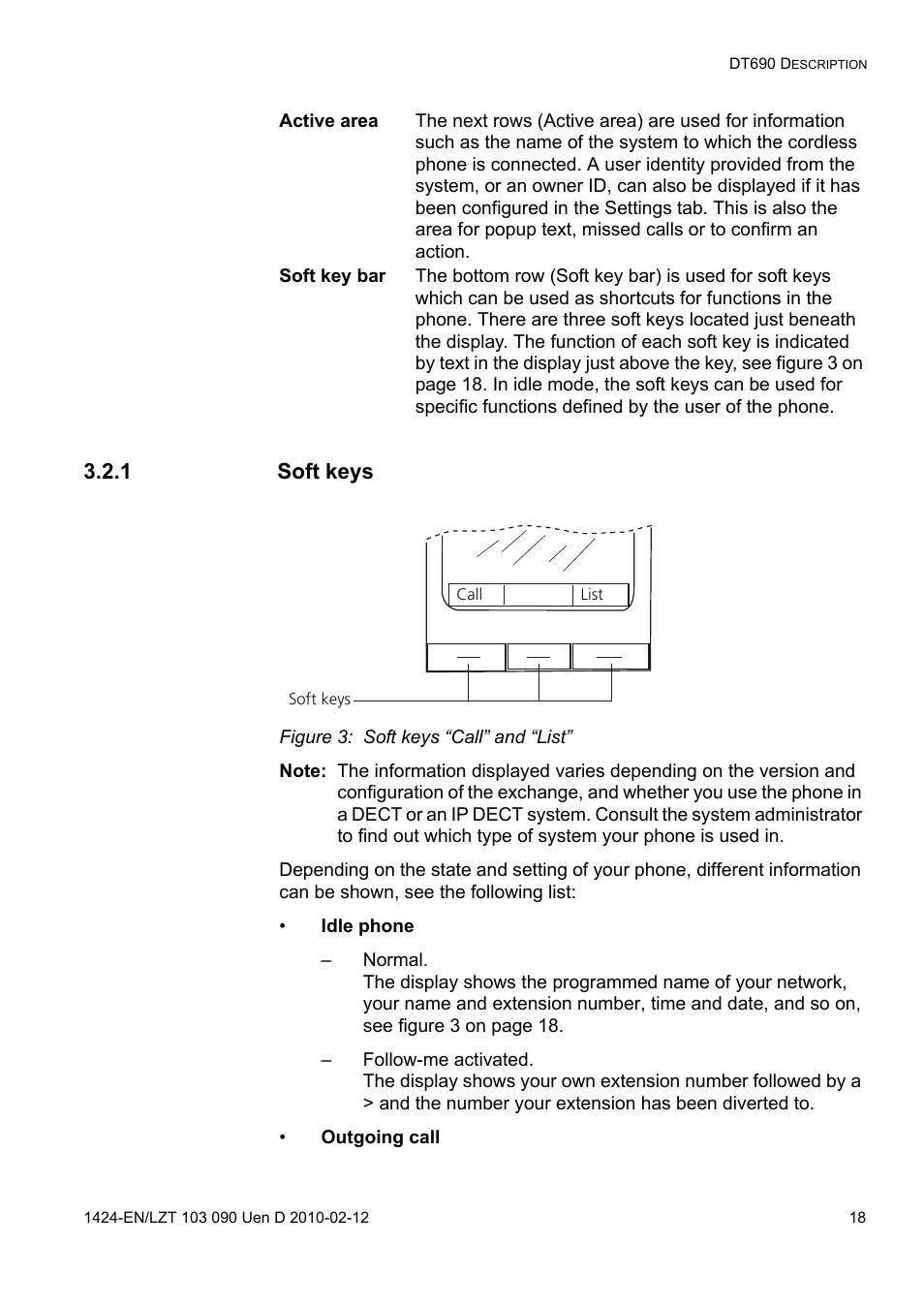 1 soft keys, Figure 3: soft keys “call” and “list | AASTRA DT692 Cordless for MXONE Quick Reference Guide EN User Manual | Page 18 / 142