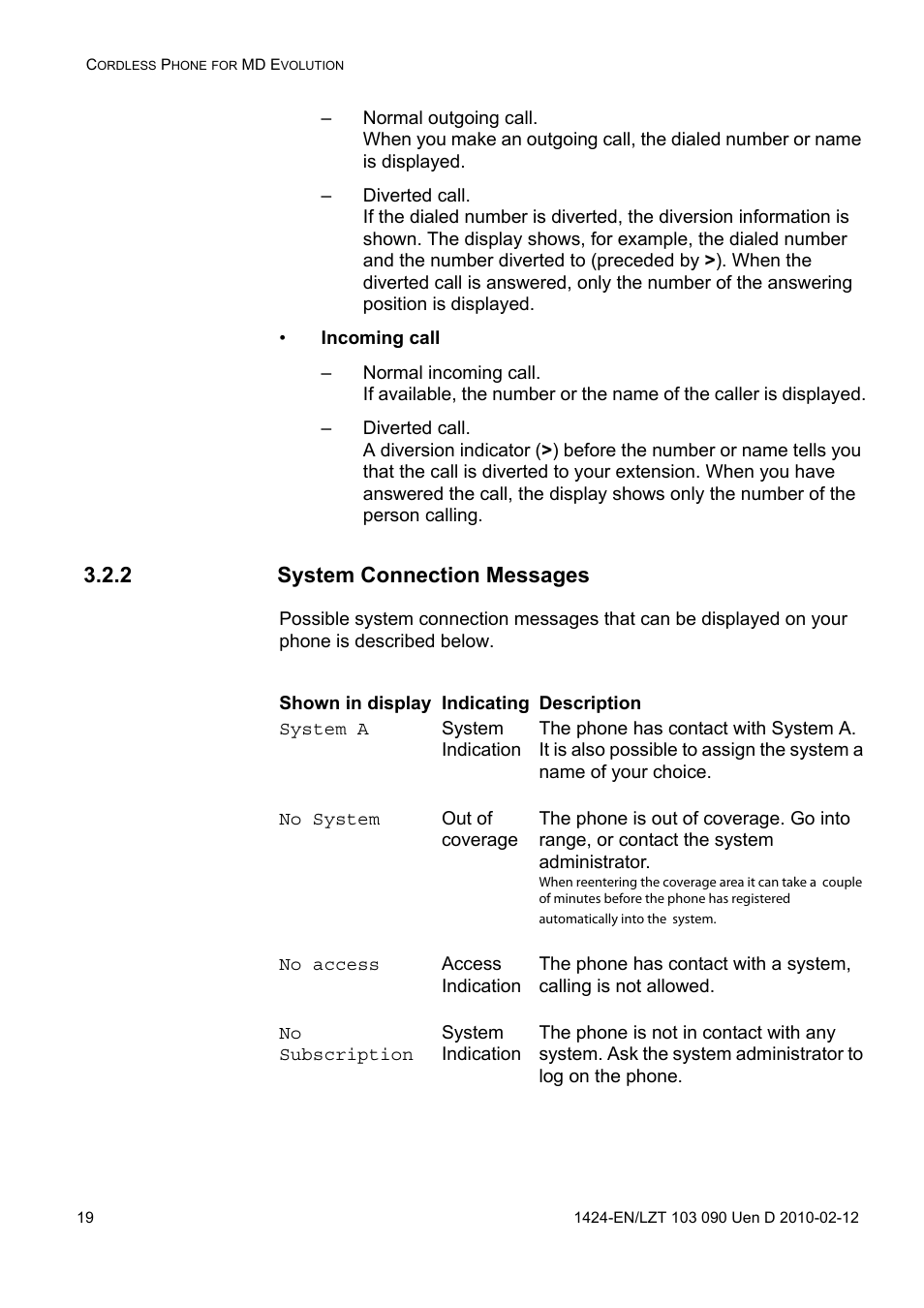 2 system connection messages | AASTRA DT692 Cordless for MXONE Quick Reference Guide EN User Manual | Page 19 / 142