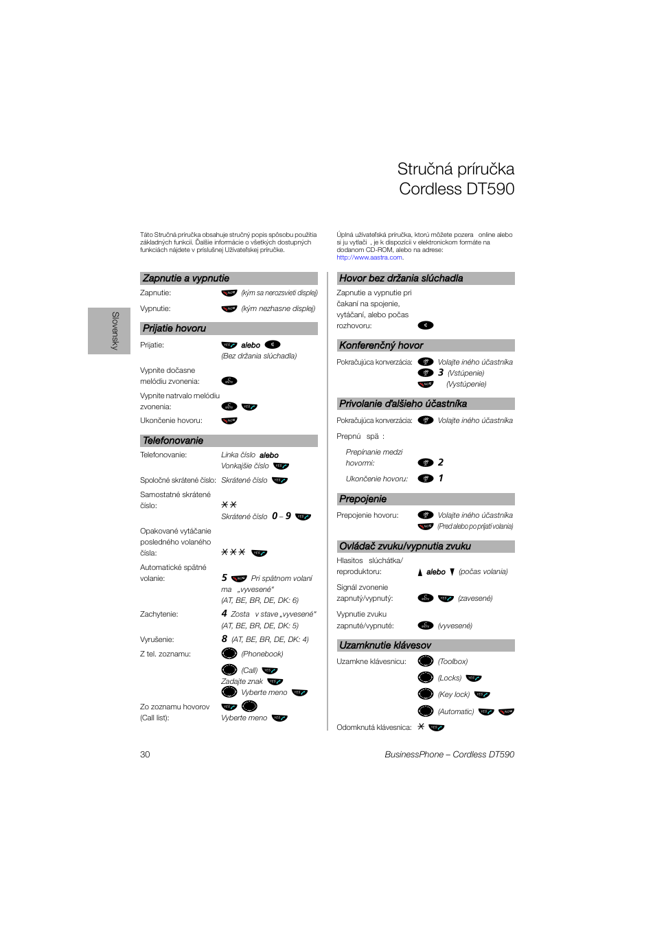 Struèná príruèka cordlessdt590, Stručná príručka cordless dt590, Ьы º | Ь ь ы, Ьы ъ щ | AASTRA DT590 for BusinessPhone User Guide User Manual | Page 30 / 40