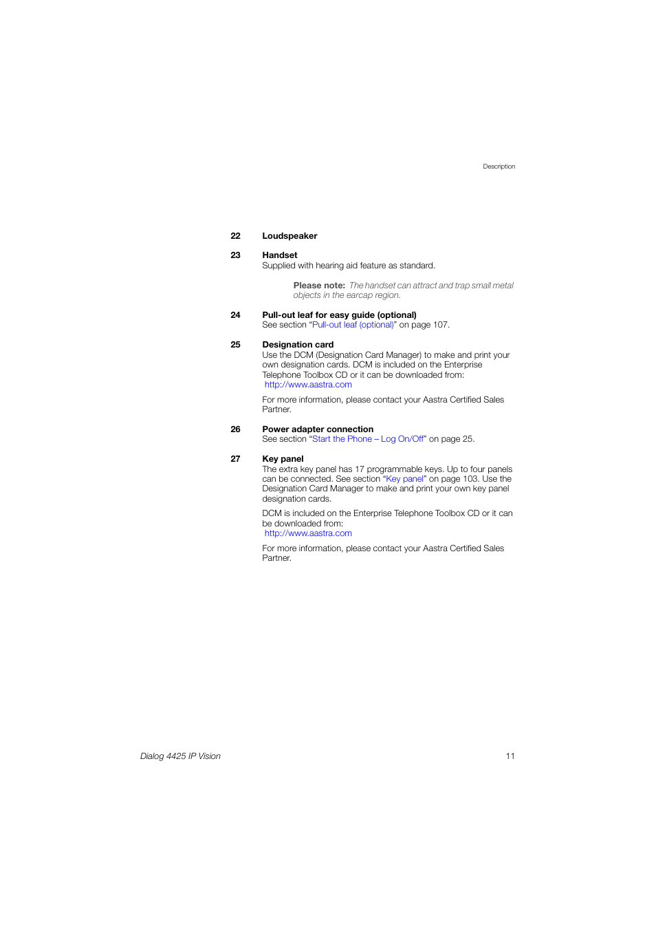 AASTRA 4425 IP Vision (SIP) for MX-ONE User Guide User Manual | Page 10 / 134