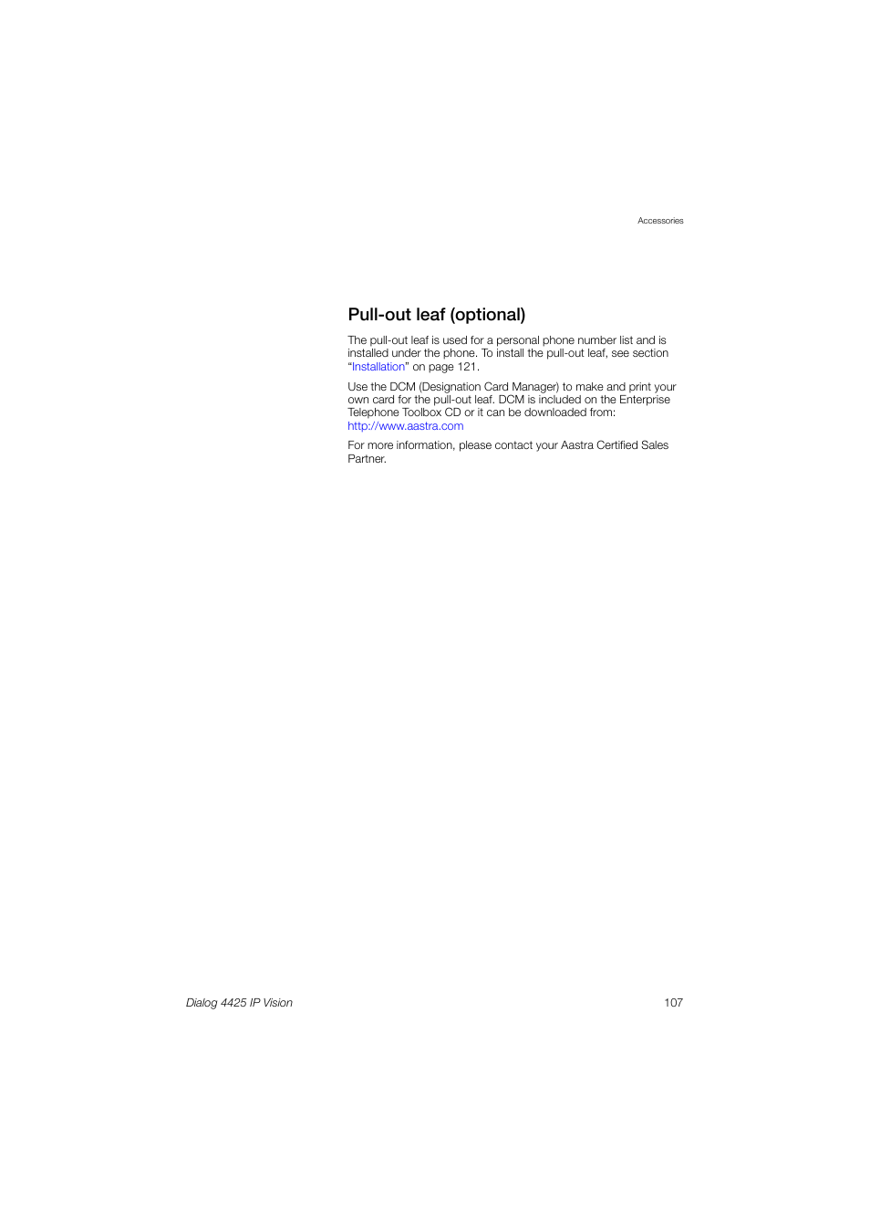 Pull-out leaf (optional) | AASTRA 4425 IP Vision (SIP) for MX-ONE User Guide User Manual | Page 106 / 134