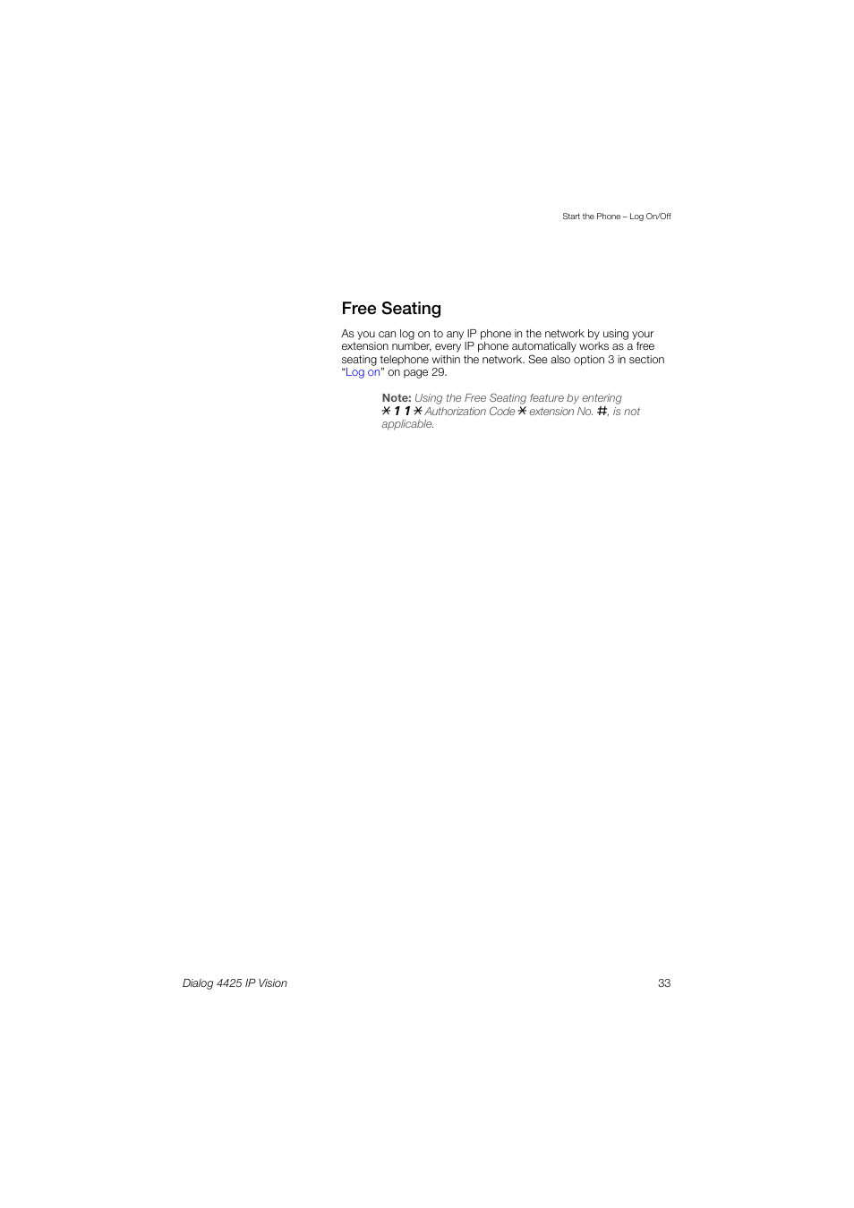 Free seating | AASTRA 4425 IP Vision (SIP) for MX-ONE User Guide User Manual | Page 32 / 134