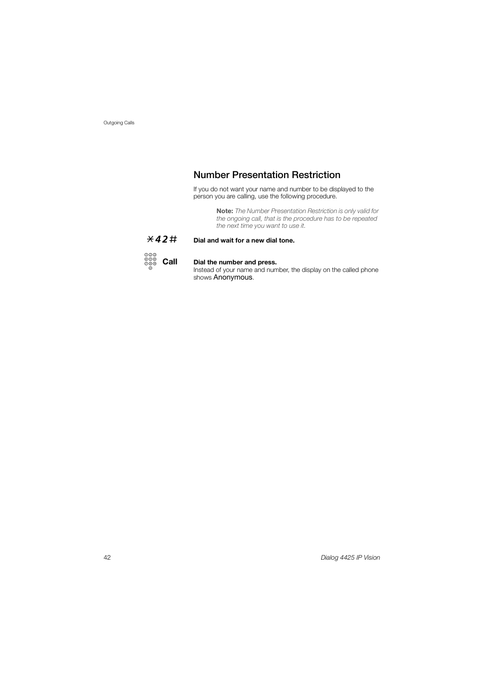 Number presentation restriction | AASTRA 4425 IP Vision (SIP) for MX-ONE User Guide User Manual | Page 41 / 134