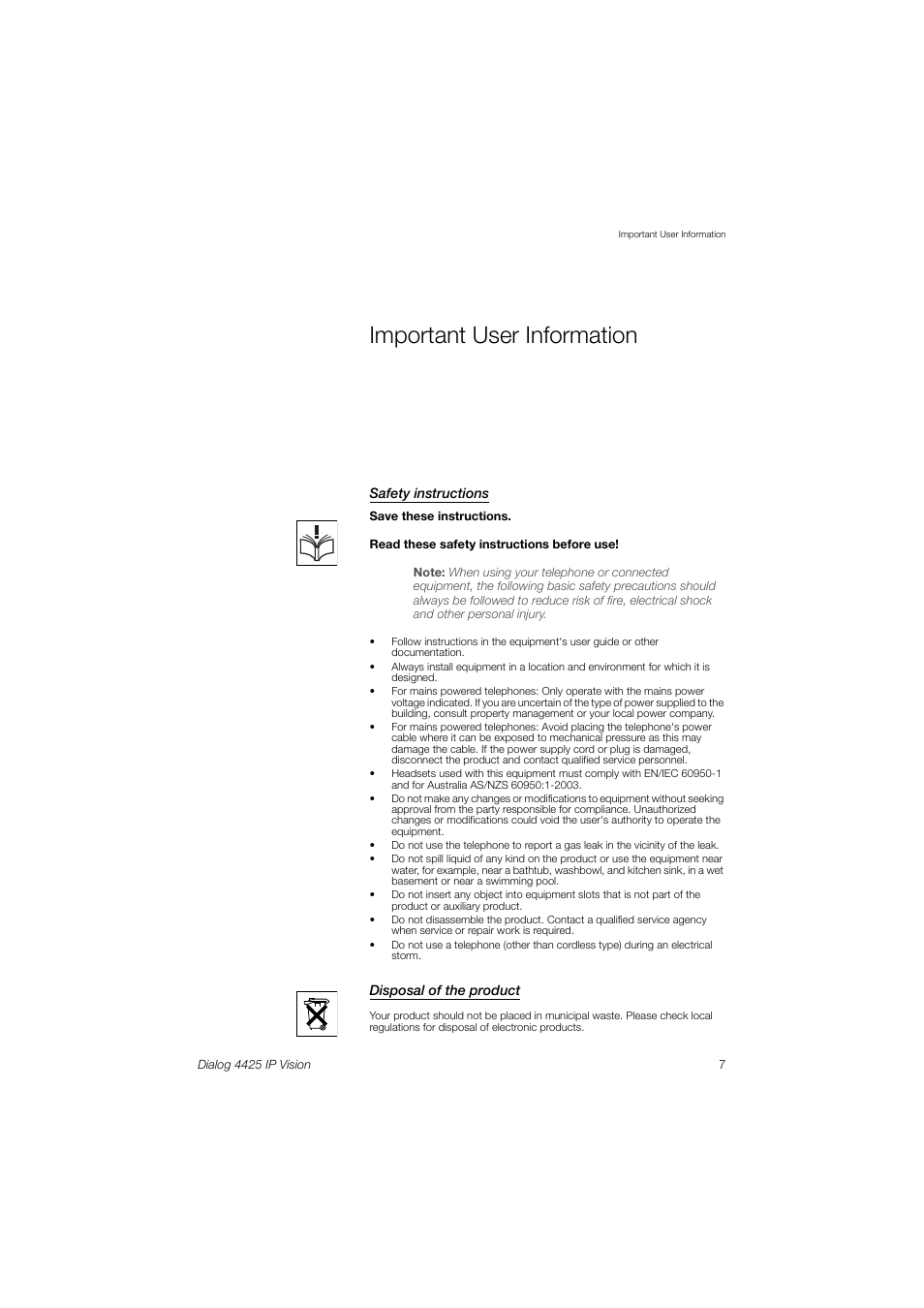 Important user information | AASTRA 4425 IP Vision (SIP) for MX-ONE User Guide User Manual | Page 6 / 134