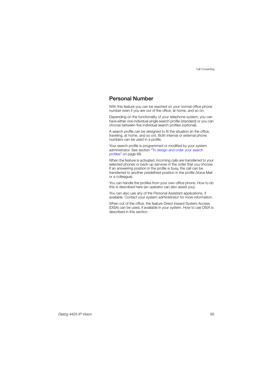 Personal number | AASTRA 4425 IP Vision (SIP) for MX-ONE User Guide User Manual | Page 64 / 134
