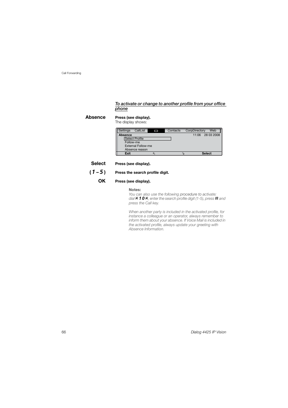 AASTRA 4425 IP Vision (SIP) for MX-ONE User Guide User Manual | Page 65 / 134