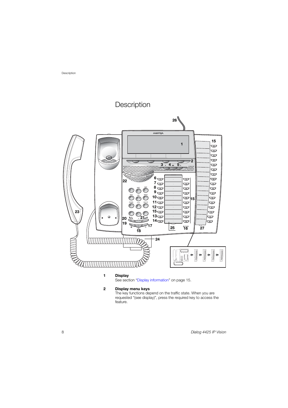 Description | AASTRA 4425 IP Vision (SIP) for MX-ONE User Guide User Manual | Page 7 / 134