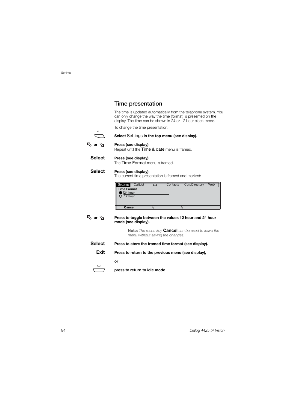 Time presentation | AASTRA 4425 IP Vision (SIP) for MX-ONE User Guide User Manual | Page 93 / 134