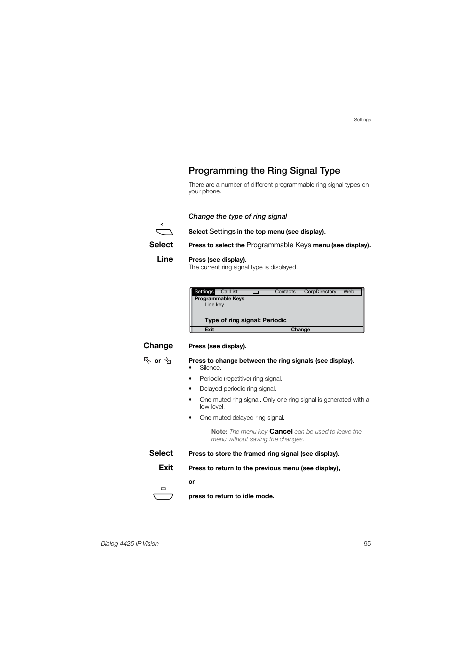 Programming the ring signal type | AASTRA 4425 IP Vision (SIP) for MX-ONE User Guide User Manual | Page 94 / 134