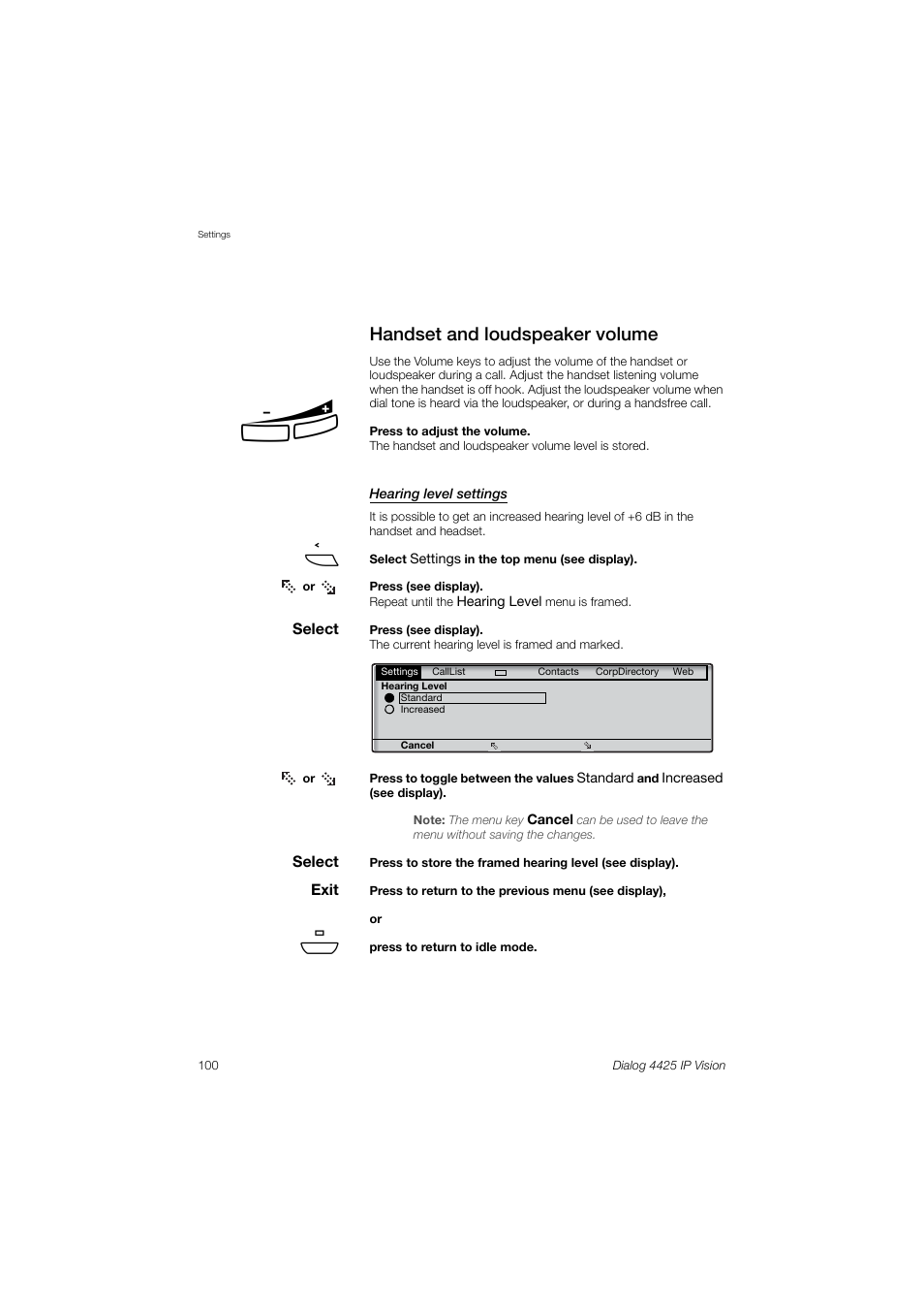 Handset and loudspeaker volume | AASTRA 4425 IP Vision (SIP) for MX-ONE User Guide User Manual | Page 99 / 134