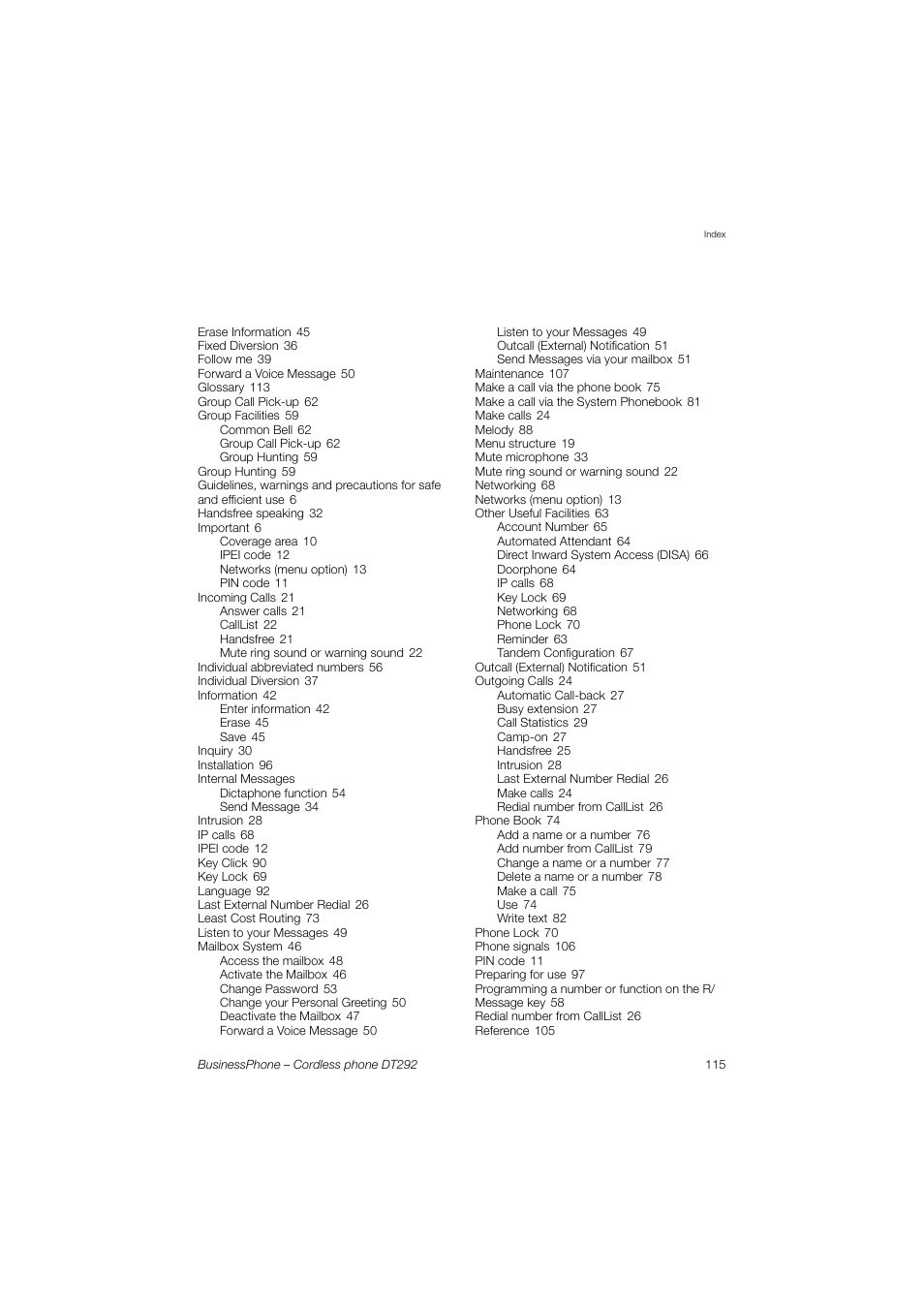 AASTRA DT292 for BusinessPhone User Guide EN User Manual | Page 115 / 121
