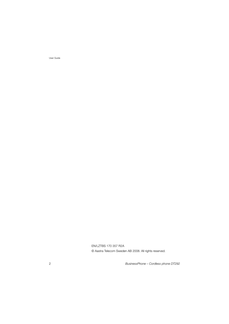 Welcome | AASTRA DT292 for BusinessPhone User Guide EN User Manual | Page 2 / 121