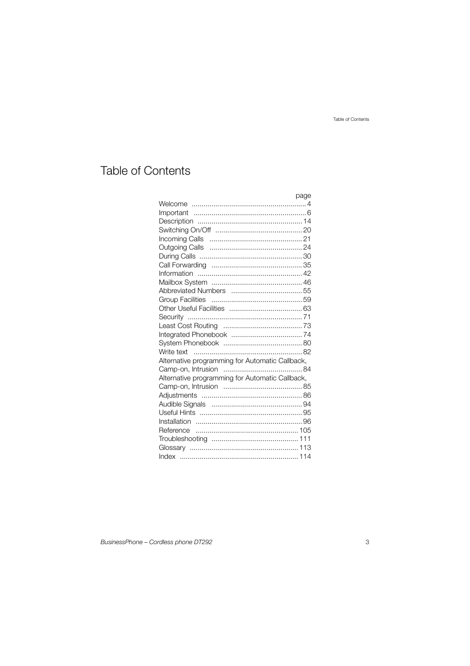 AASTRA DT292 for BusinessPhone User Guide EN User Manual | Page 3 / 121