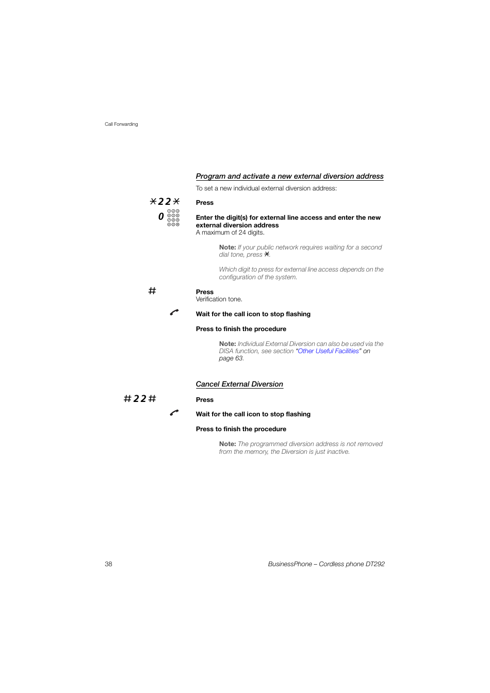 Cancel external diversion | AASTRA DT292 for BusinessPhone User Guide EN User Manual | Page 38 / 121