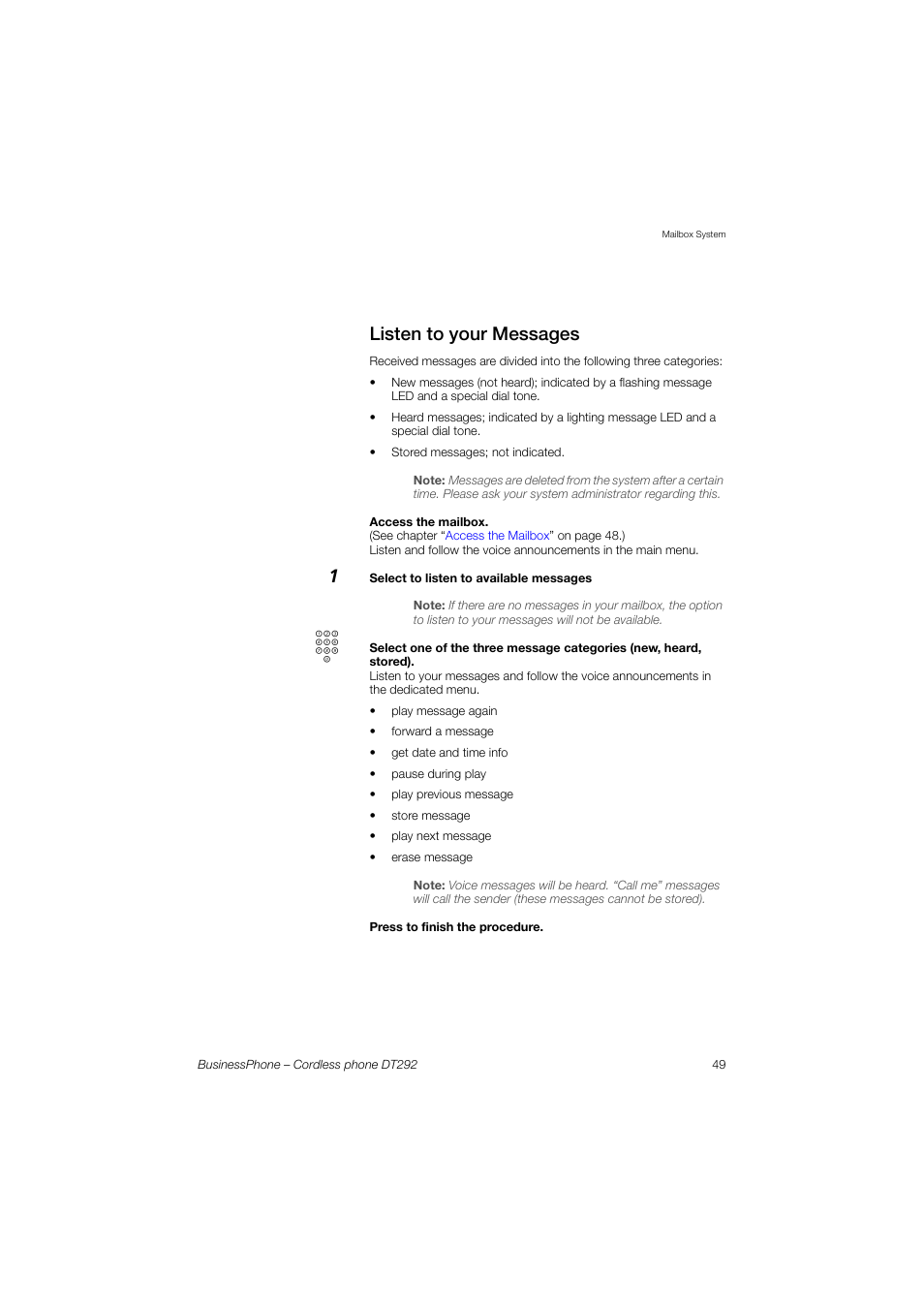 Listen to your messages | AASTRA DT292 for BusinessPhone User Guide EN User Manual | Page 49 / 121