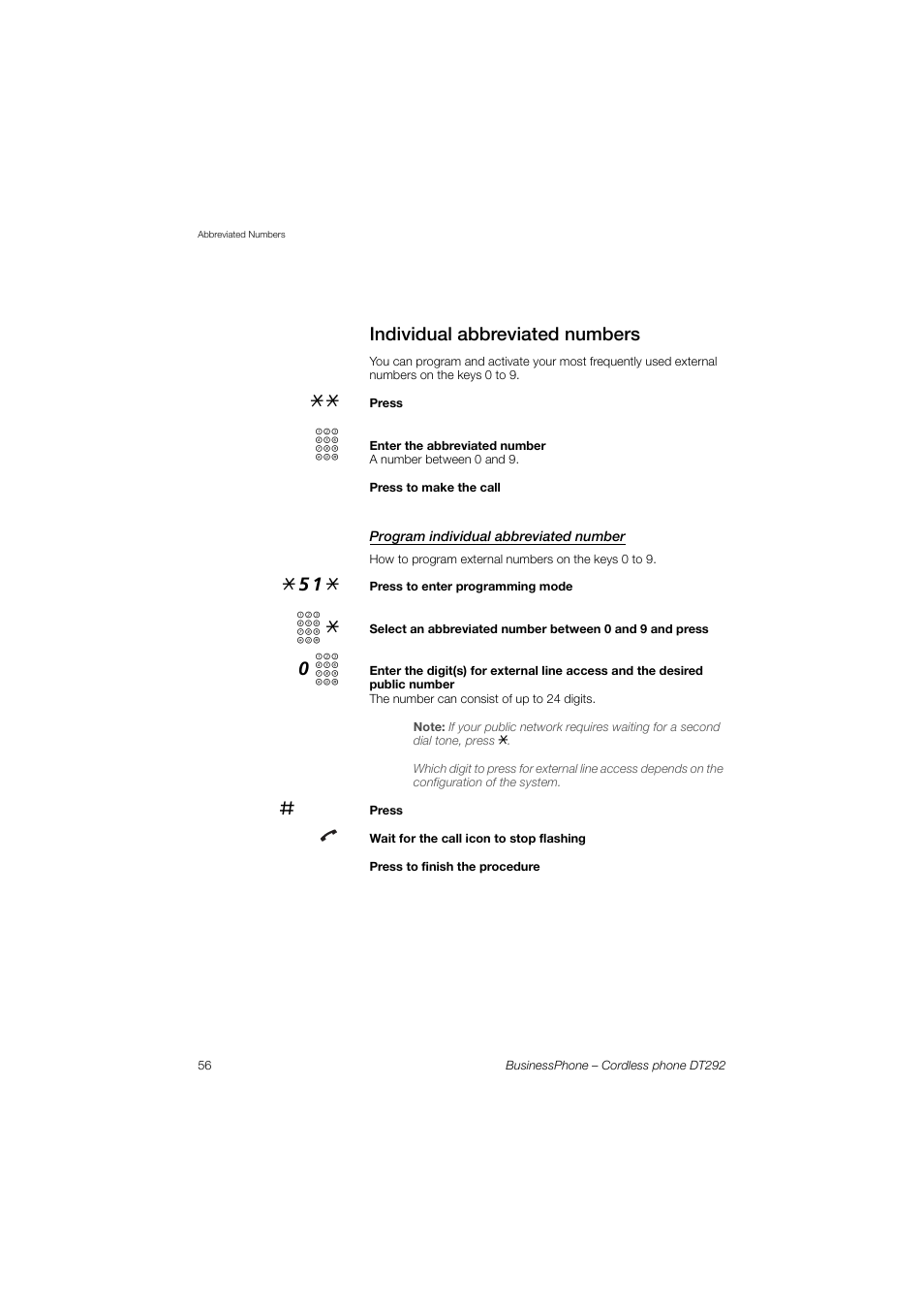 Individual abbreviated numbers, Program individual abbreviated number | AASTRA DT292 for BusinessPhone User Guide EN User Manual | Page 56 / 121