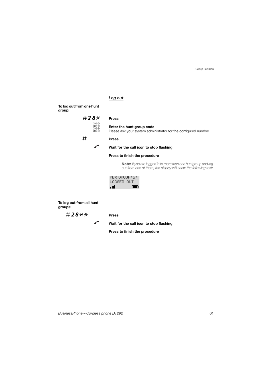Log out | AASTRA DT292 for BusinessPhone User Guide EN User Manual | Page 61 / 121