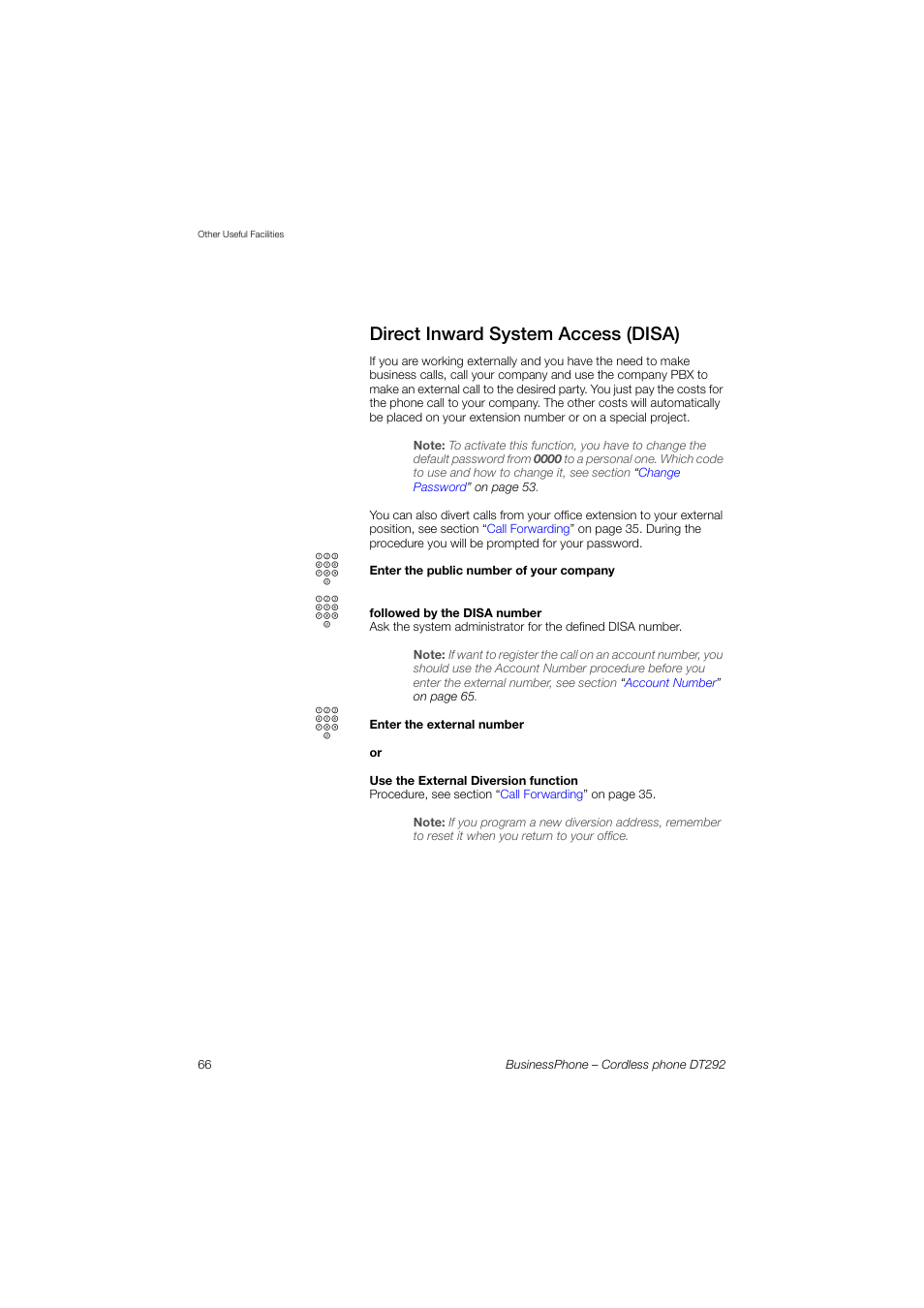Direct inward system access (disa) | AASTRA DT292 for BusinessPhone User Guide EN User Manual | Page 66 / 121