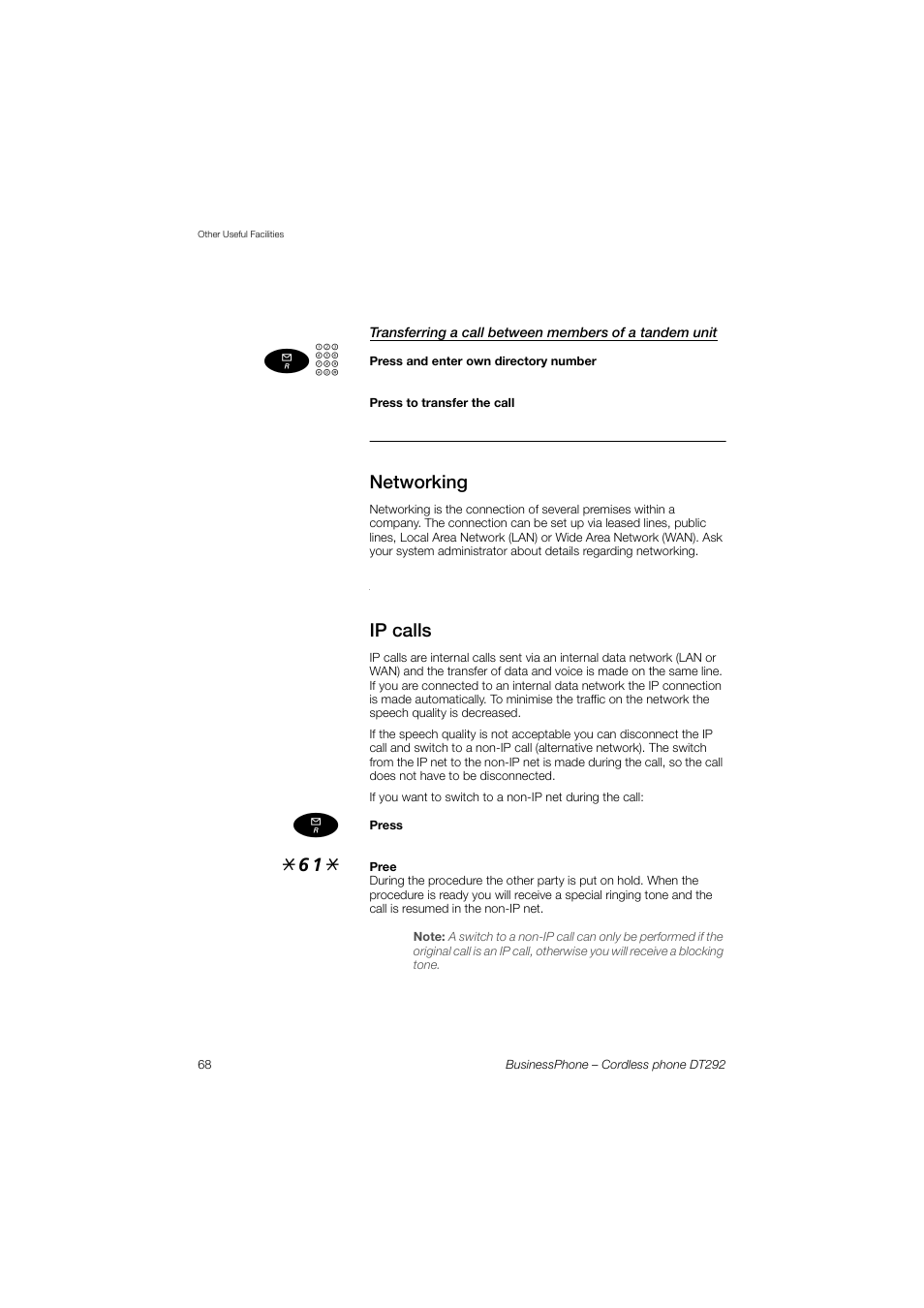 Networking, Ip calls | AASTRA DT292 for BusinessPhone User Guide EN User Manual | Page 68 / 121