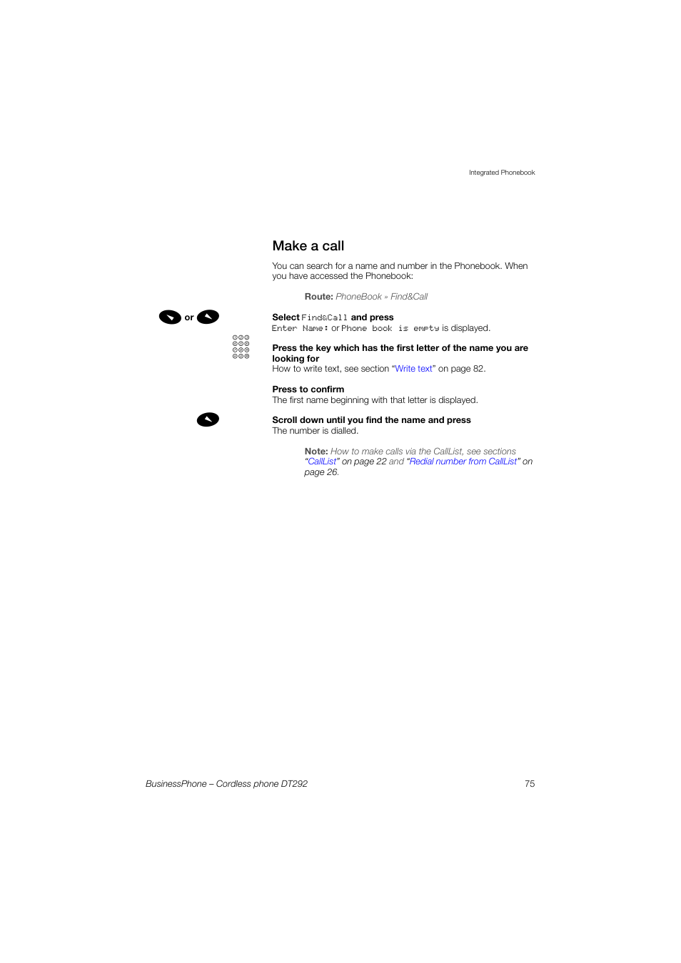 Make a call | AASTRA DT292 for BusinessPhone User Guide EN User Manual | Page 75 / 121