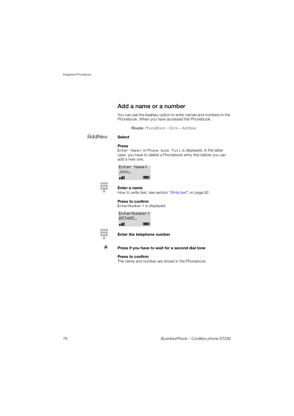 Add a name or a number | AASTRA DT292 for BusinessPhone User Guide EN User Manual | Page 76 / 121