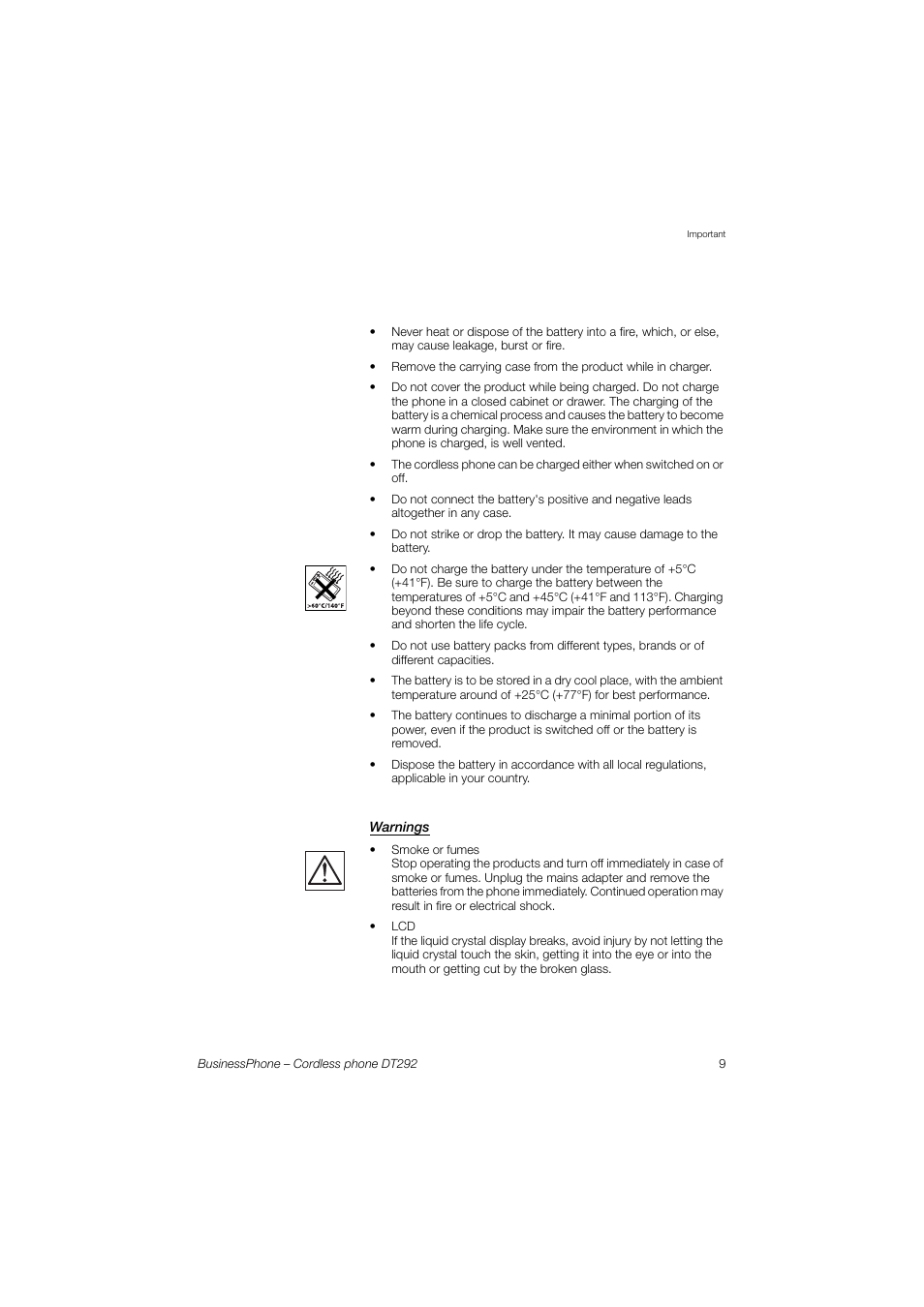 Warnings | AASTRA DT292 for BusinessPhone User Guide EN User Manual | Page 9 / 121