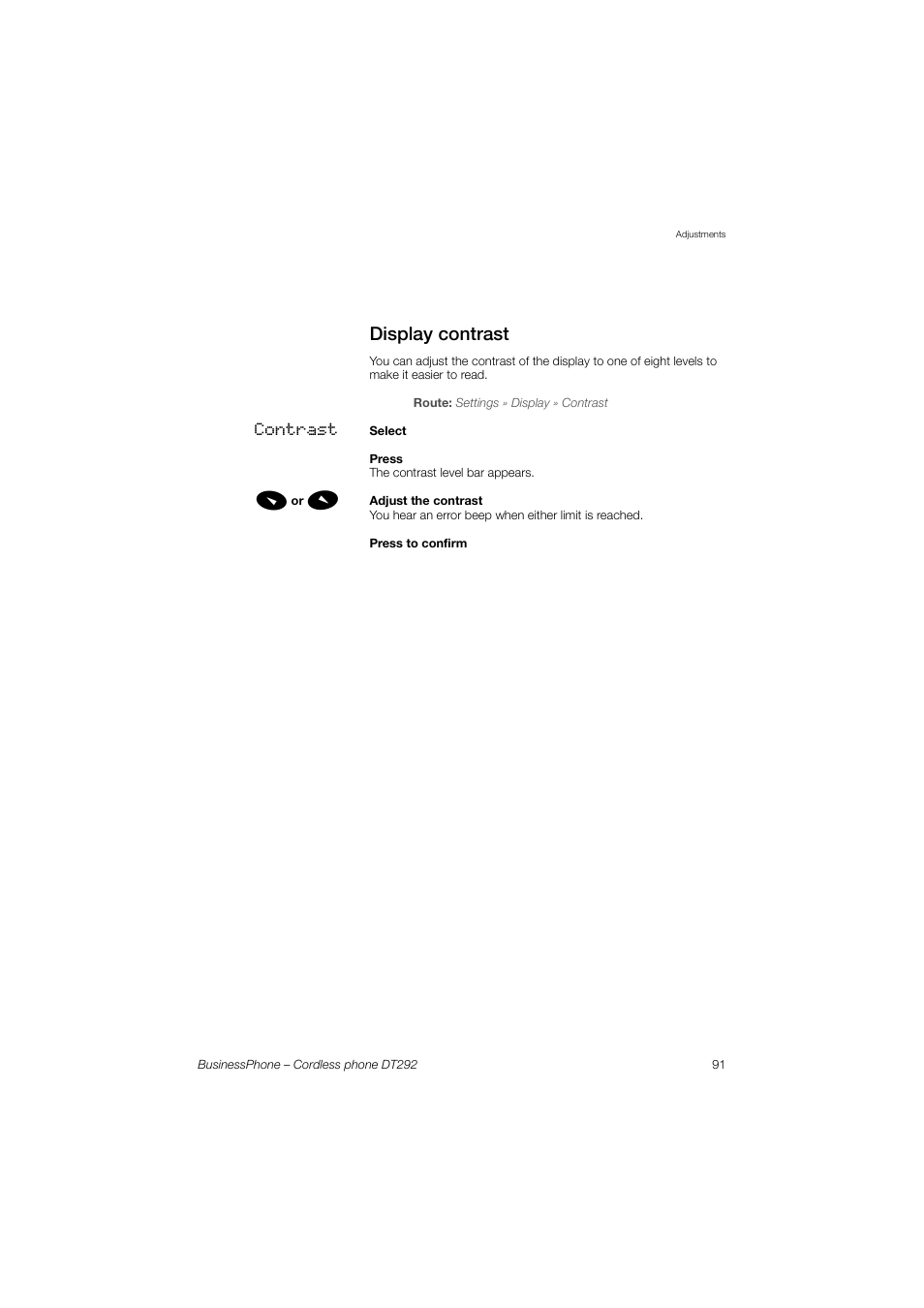 Display contrast | AASTRA DT292 for BusinessPhone User Guide EN User Manual | Page 91 / 121