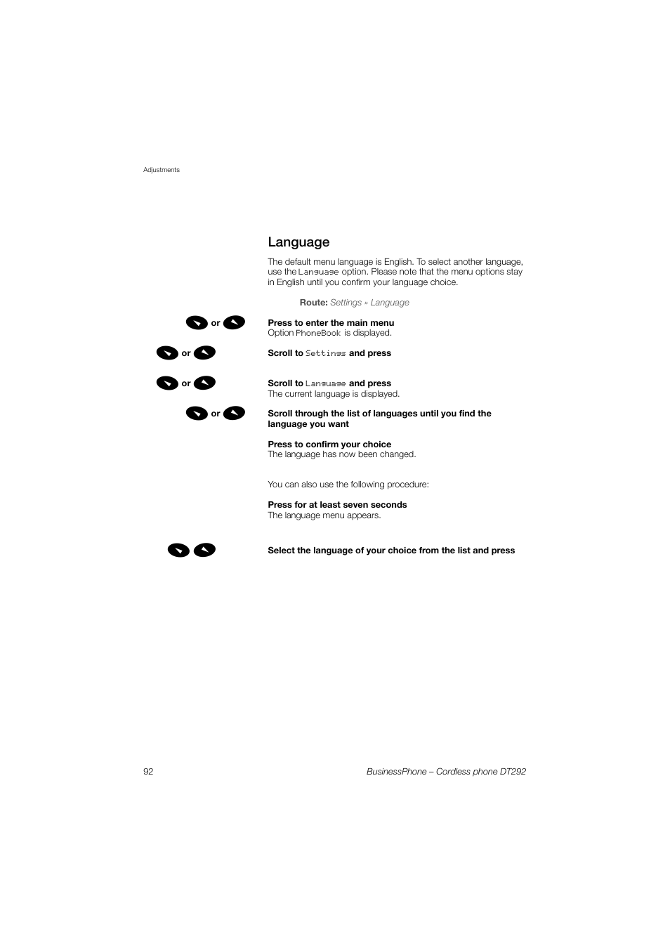 Language | AASTRA DT292 for BusinessPhone User Guide EN User Manual | Page 92 / 121