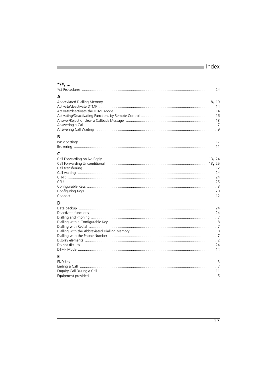 Index | AASTRA Office 10 User manual User Manual | Page 27 / 30