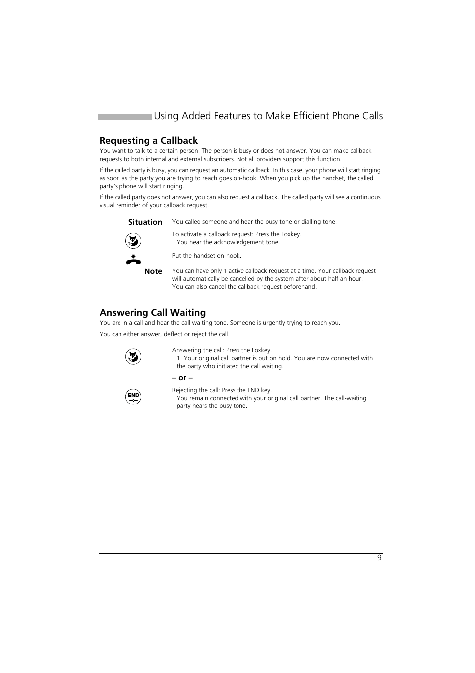 Requesting a callback, Answering call waiting, Using added features to make efficient phone calls | AASTRA Office 10 User manual User Manual | Page 9 / 30