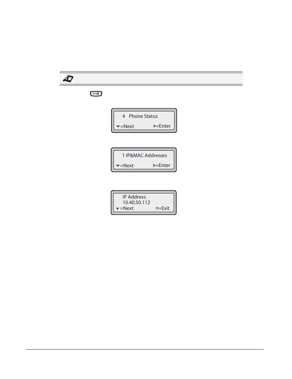 Finding your phone’s ip address, Phone status | AASTRA 6730i (Version 2.5 Symbol Keypad) User Guide EN User Manual | Page 28 / 214