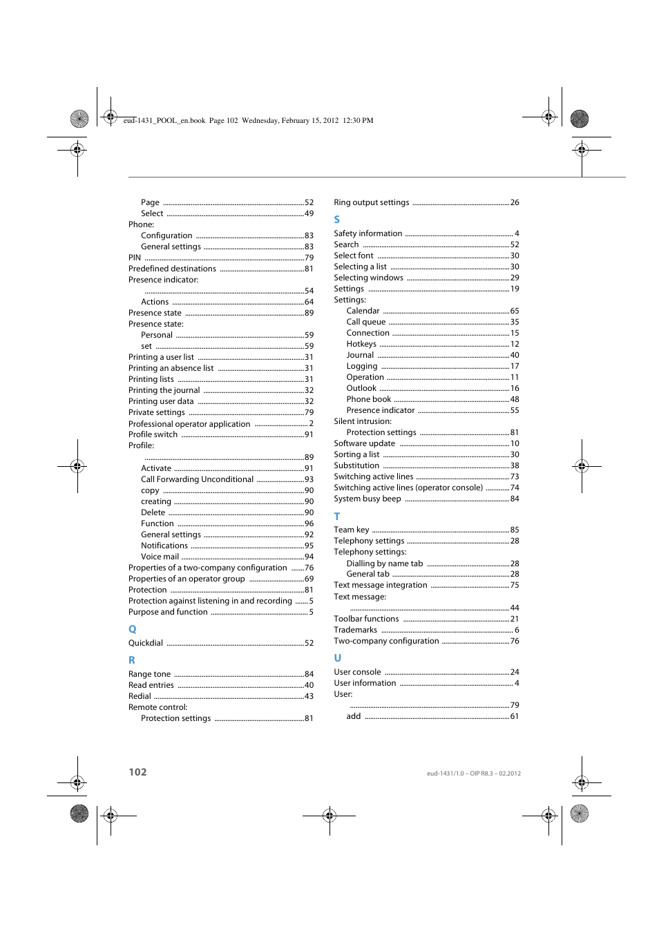 AASTRA 1560_1560ip User Guide User Manual | Page 102 / 104