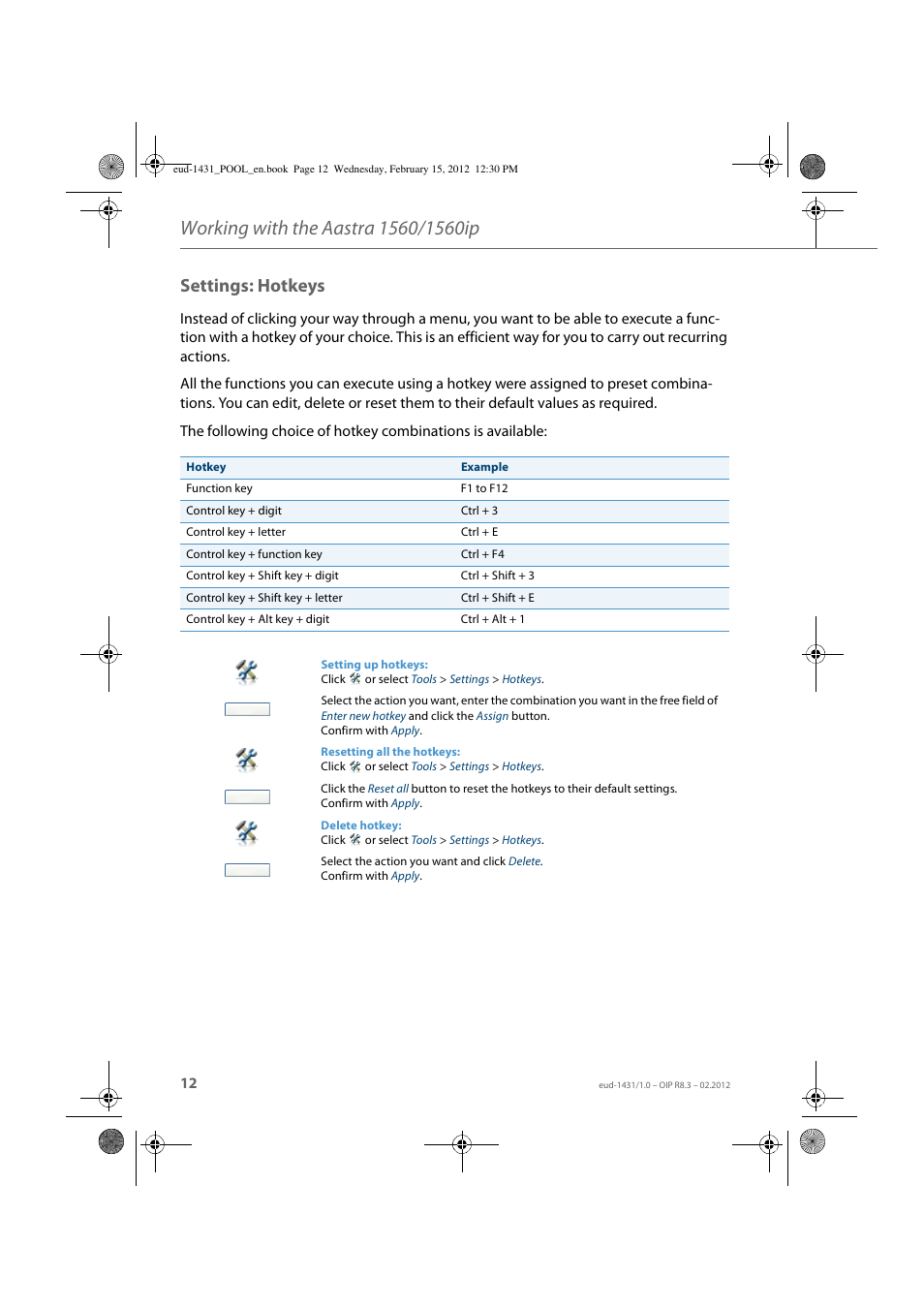 Settings: hotkeys | AASTRA 1560_1560ip User Guide User Manual | Page 12 / 104