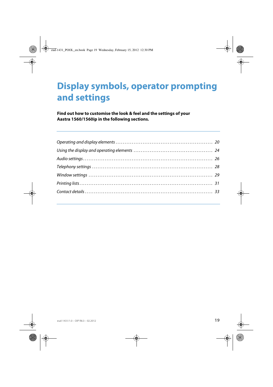 Display symbols, operator prompting and settings | AASTRA 1560_1560ip User Guide User Manual | Page 19 / 104