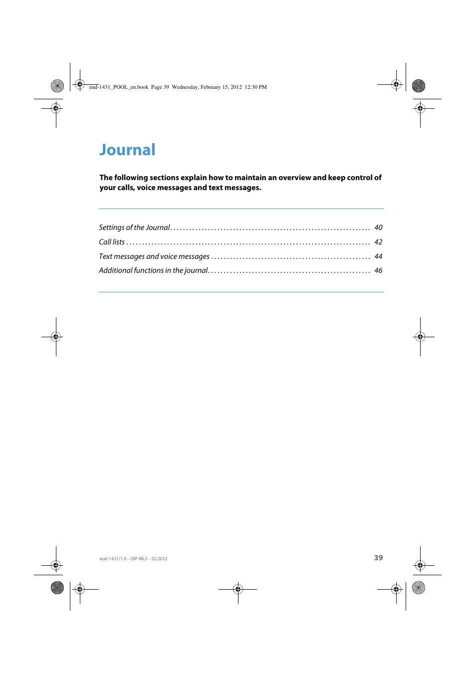 Journal | AASTRA 1560_1560ip User Guide User Manual | Page 39 / 104
