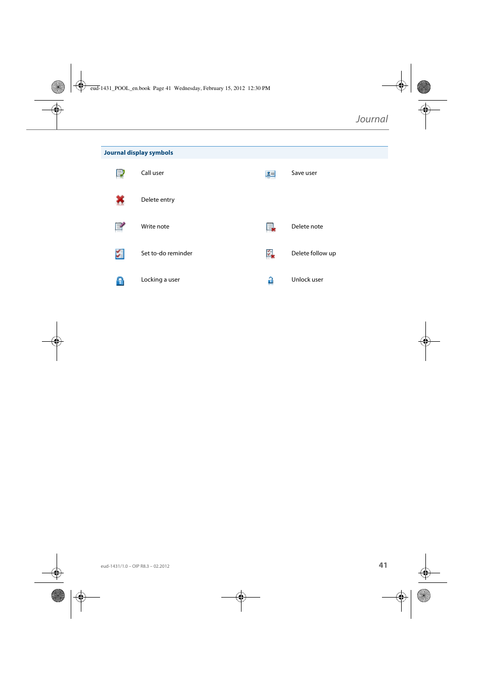 Journal | AASTRA 1560_1560ip User Guide User Manual | Page 41 / 104