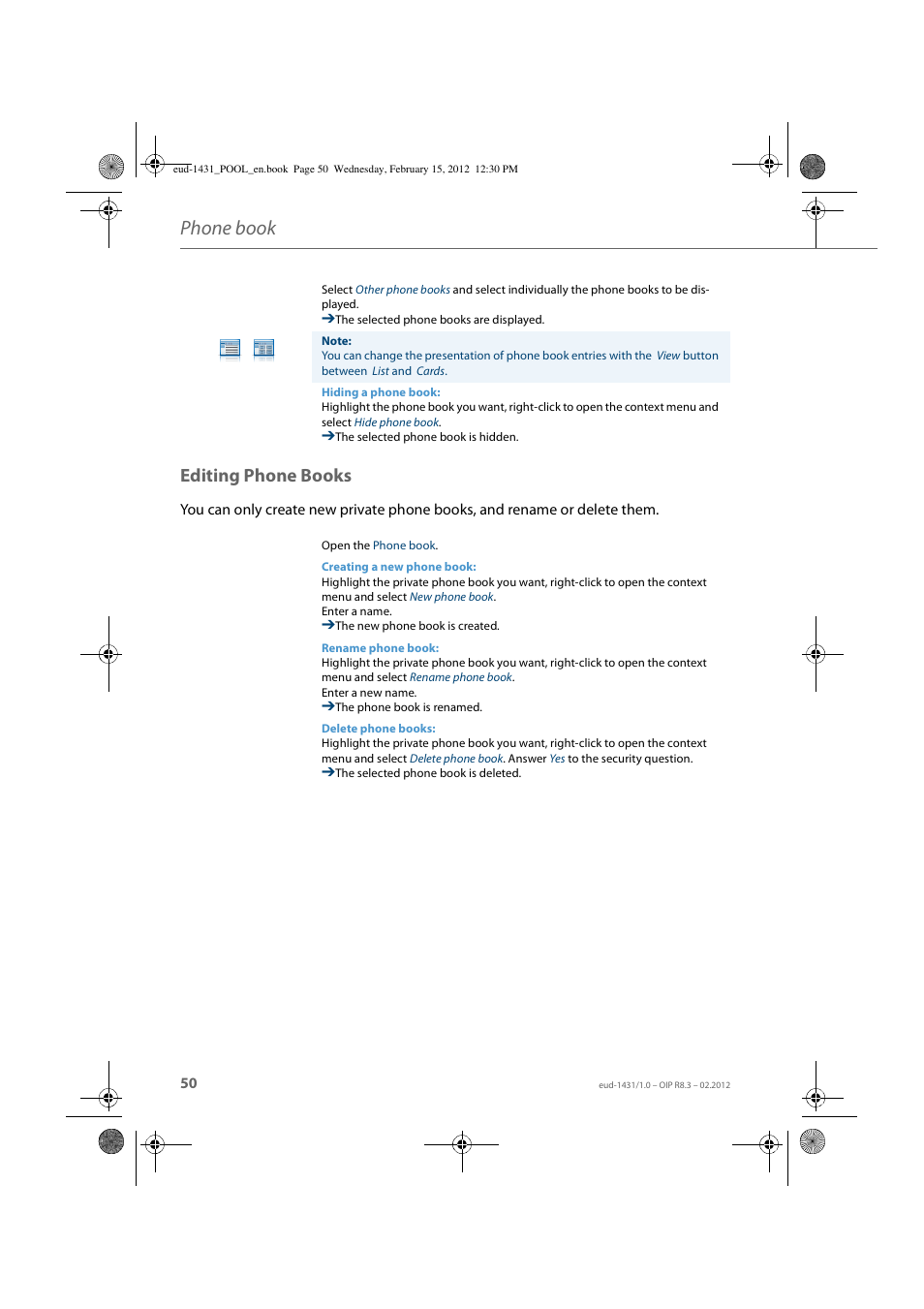 Editing phone books, Phone book | AASTRA 1560_1560ip User Guide User Manual | Page 50 / 104