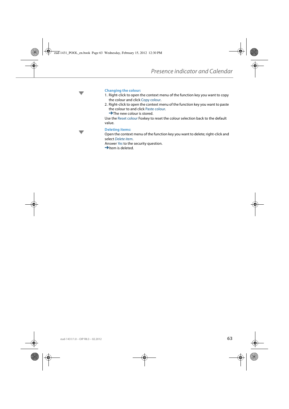 Presence indicator and calendar | AASTRA 1560_1560ip User Guide User Manual | Page 63 / 104
