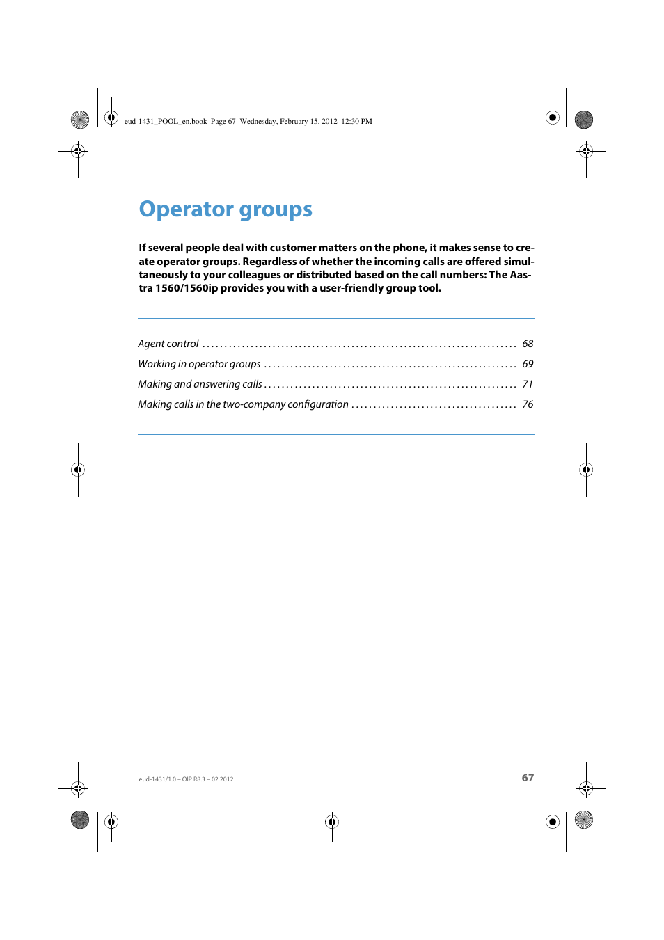 Operator groups | AASTRA 1560_1560ip User Guide User Manual | Page 67 / 104