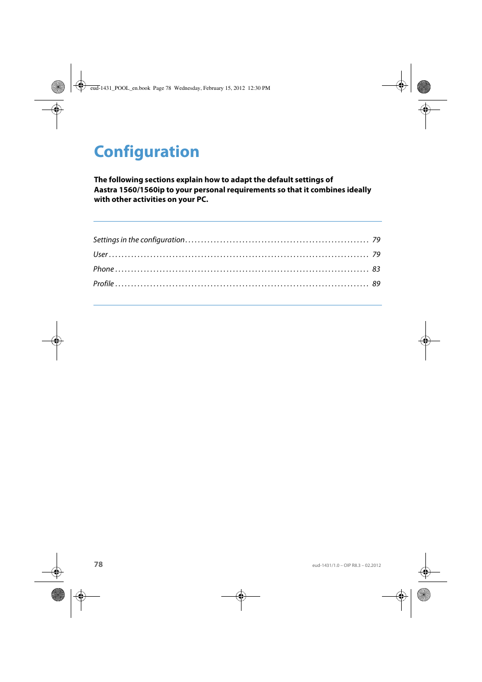 Configuration | AASTRA 1560_1560ip User Guide User Manual | Page 78 / 104