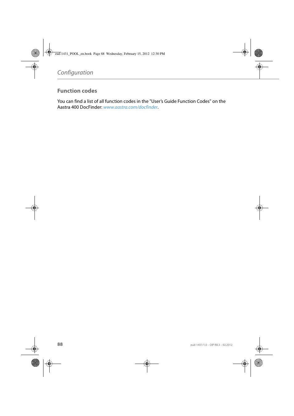 Function codes, Configuration | AASTRA 1560_1560ip User Guide User Manual | Page 88 / 104