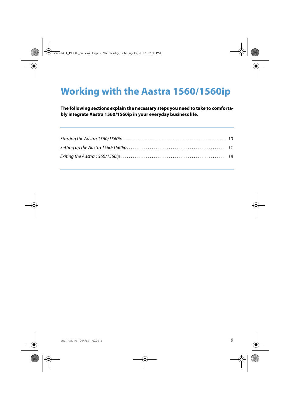 Working with the aastra 1560/1560ip | AASTRA 1560_1560ip User Guide User Manual | Page 9 / 104