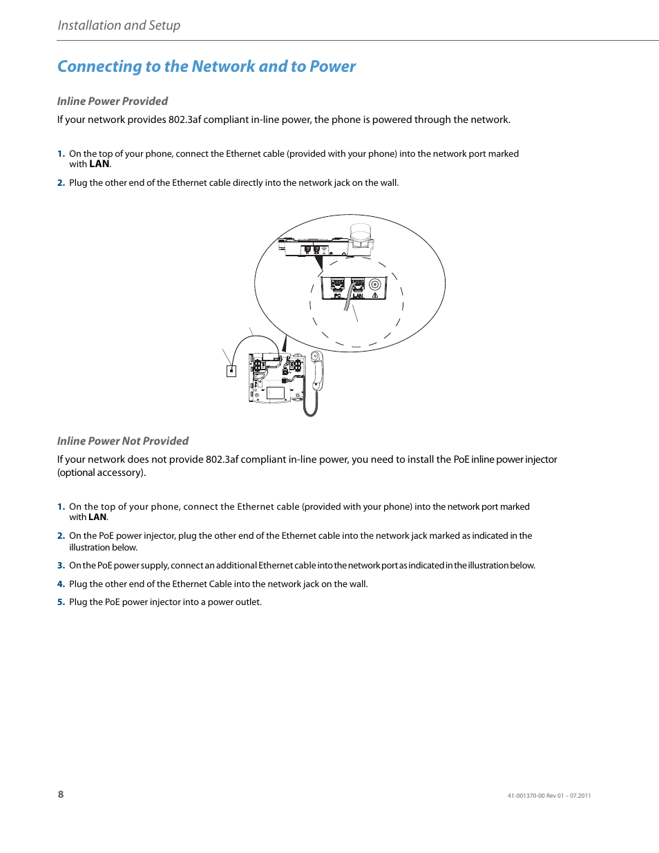 Connecting to the network and to power, Inline power provided, Inline power not provided | Installation and setup | AASTRA 6735i Installation Guide EN User Manual | Page 12 / 28