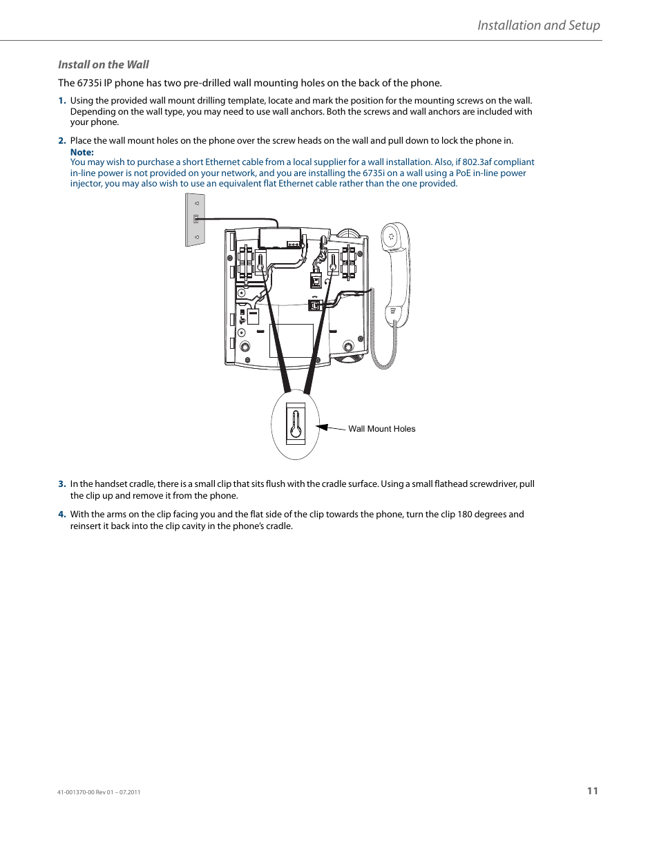 Install on the wall, Installation and setup | AASTRA 6735i Installation Guide EN User Manual | Page 15 / 28